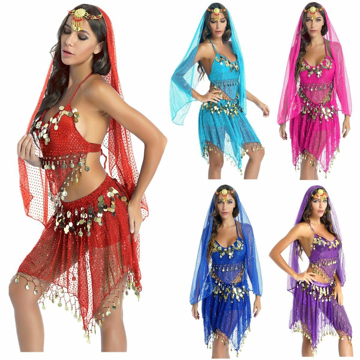 Womens V Neck Sequin Fringe Flapper Dance Dress Latin Salsa Ballroom Costume Set